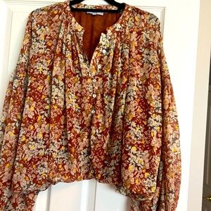 Pretty sheer blouse with liner except in sleeves. Nice detail front/back